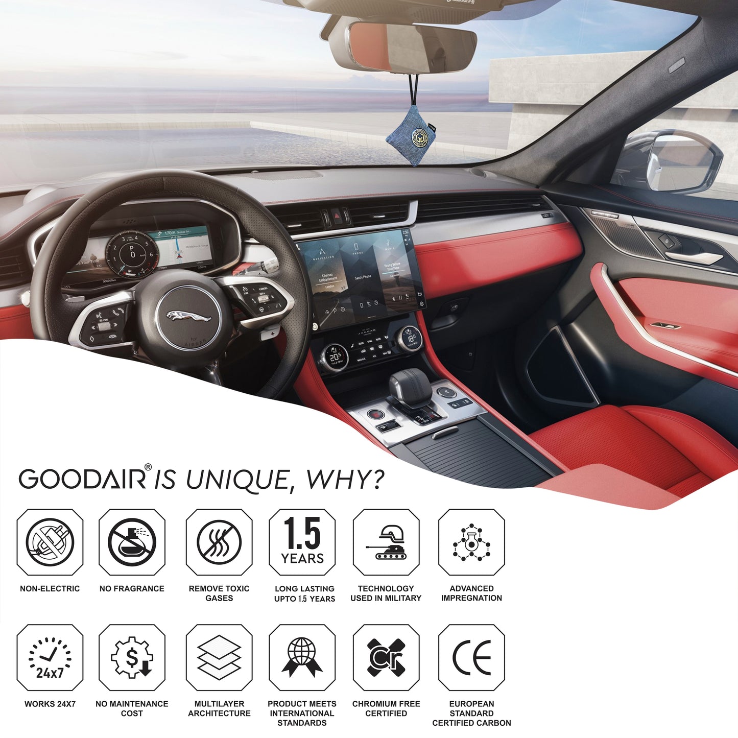 جهاز تنقية الهواء للسيارة غير الكهربائي PREMIUM 2.0 من GOODAIR | فضي أنيق