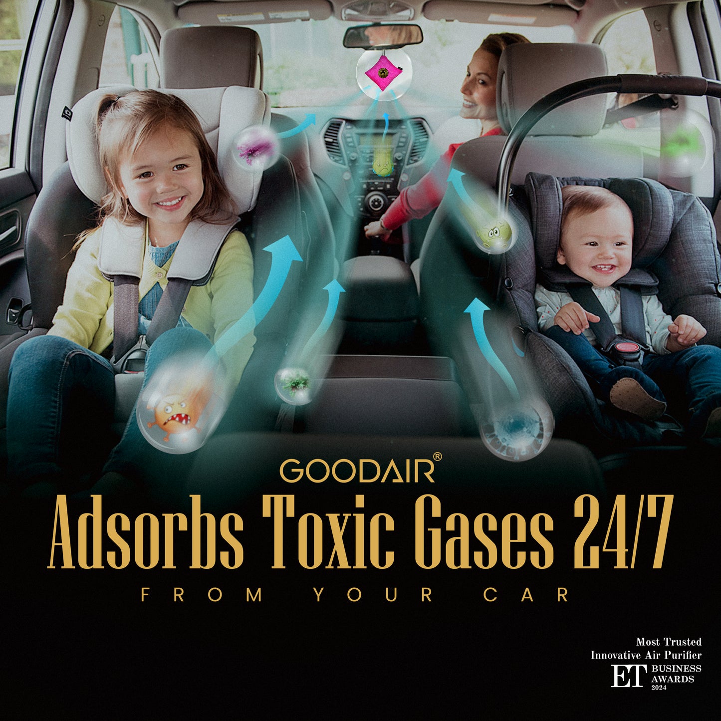 GOODAIR 2.0 Premium Non-electric Car Air Purifier | Stylish Pink
