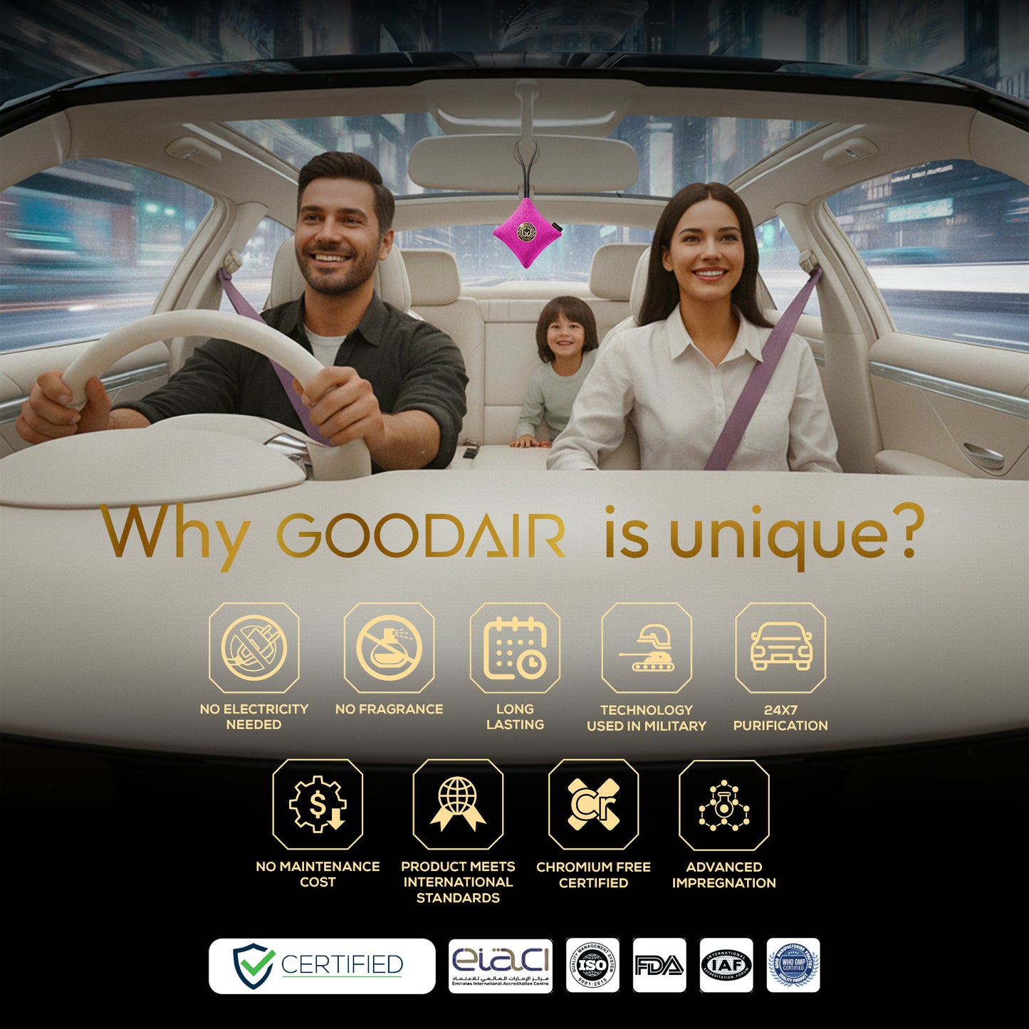 GOODAIR 2.0 Premium Non-electric Car Air Purifier | Stylish Pink